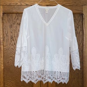 Chico’s White-on-white Cotton & Lace top